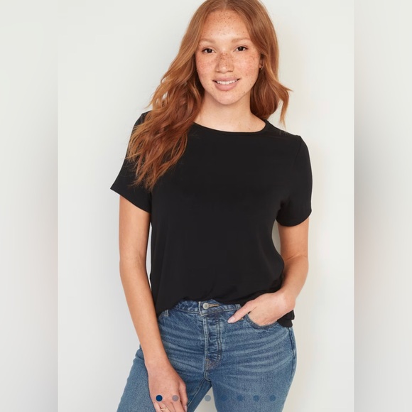 Old Navy Tops - 🆕 Old Navy Women’s Luxe Crew Neck Short Sleeve T-Shirt Black L 12-14 Tall Long